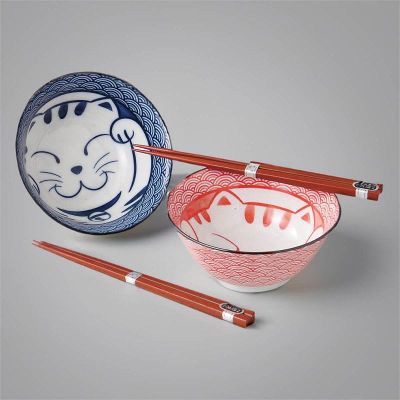 Set de 2 bols à riz japonais en céramique, MANEKINEKO BACHI