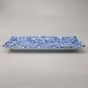 Japanische rechteckige Keramikplatte, blaue und weiße Blumen - HANA