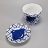 Taza de té de cerámica con plato, pájaro blanco y azul - AOI CHIDORI