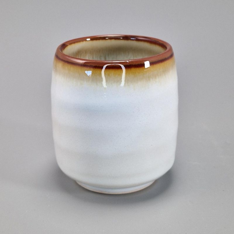 Tasse à thé japonaise en céramique, blanc, bordure nuances marrons - KYOKAI