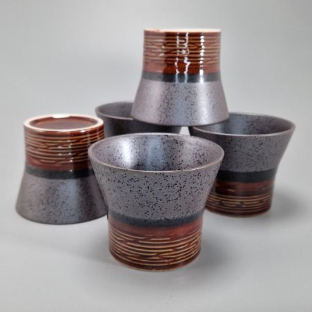 Set de 5 tasses à thé japonaise en céramique- TENMOKU 2