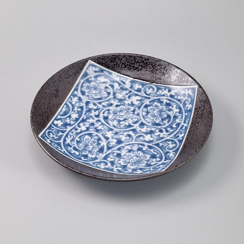 japanische runde platte, TAKO KARAKUSA, schwarz und blau