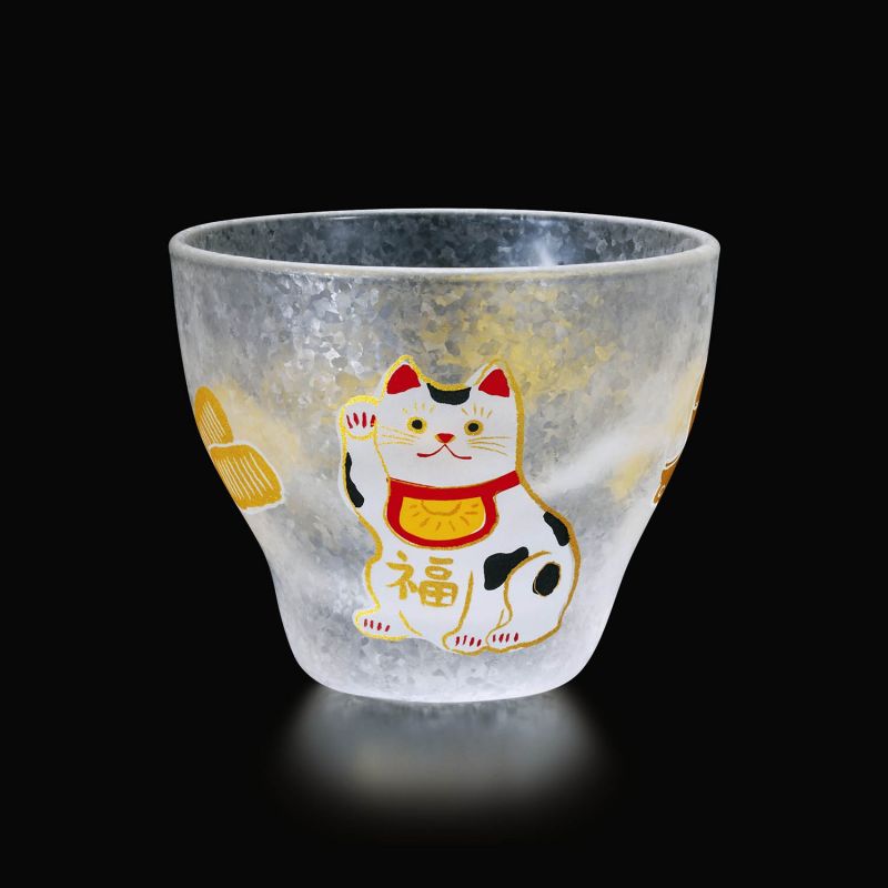 Vaso de sake japonés con estampado de gatos, GARASU MANEKINEKO