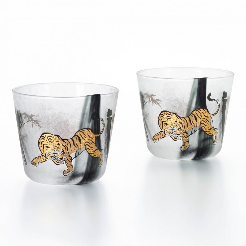 Set of 2 Japanese Whiskey glasses, tiger, PREMIUM TORA