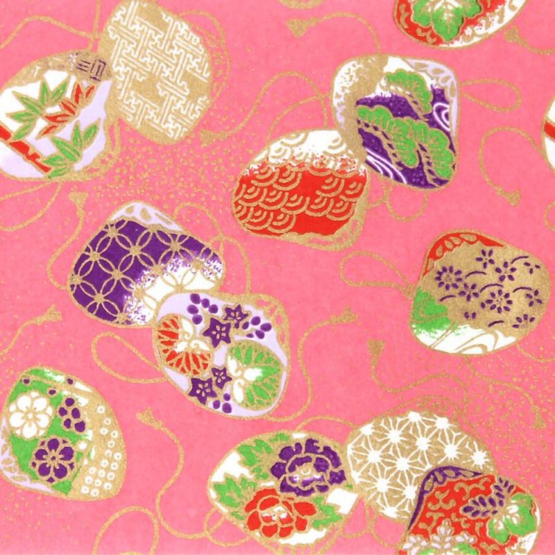 large sheet of Japanese paper, pink, YUZEN WASHI, matching shells.
