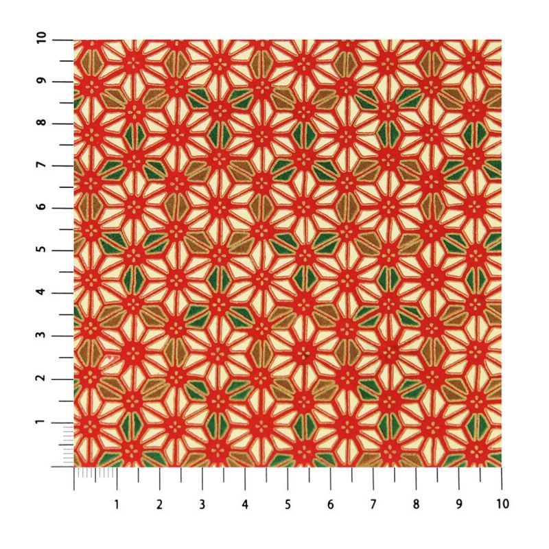 Japanese paper sheet, YUZEN WASHI, Asanoha, hemp leaves, red