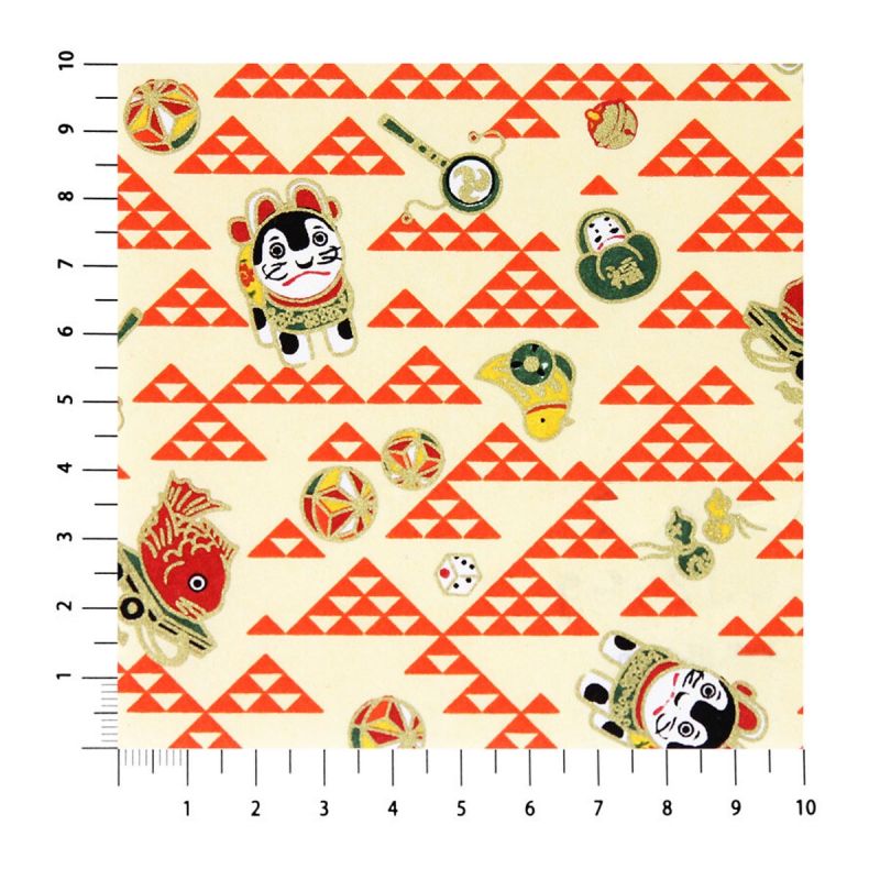 japanese paper sheet, YUZEN WASHI, Scale pattern with toys, red