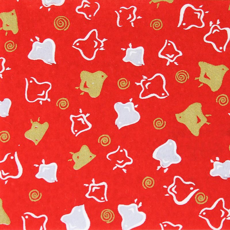 Japanese paper sheet, YUZEN WASHI, red, swirls and birds, Uzumaki Chidori