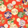 Japanese paper sheet, YUZEN WASHI, red, Four seasons of flowers with snowflake patterns