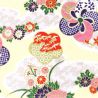 Japanese paper sheet, YUZEN WASHI, beige, Kumochiri with flower patterns