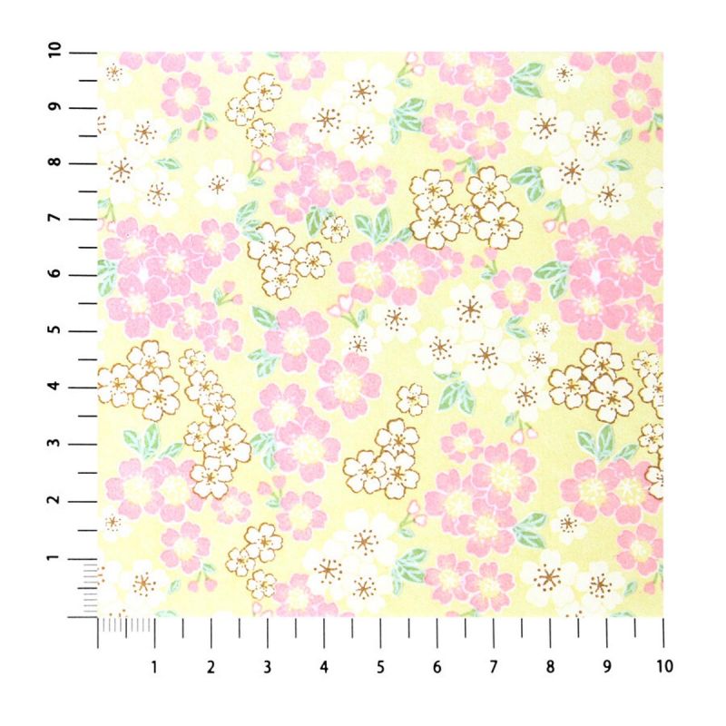 grande feuille papier japonais, YUZEN WASHI, jaune, Fleurs de cerisier en pleine floraison petite