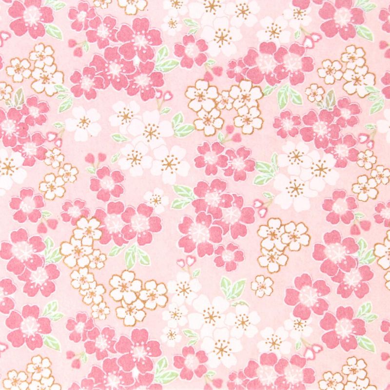 grande feuille papier japonais, YUZEN WASHI, rose, Fleurs de cerisier en pleine floraison petite