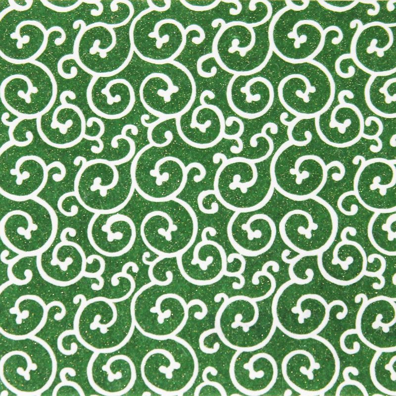 grande feuille papier japonais, YUZEN WASHI, vert, motif Arabesque 