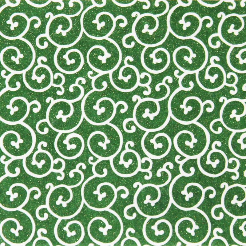 large sheet of Japanese paper, YUZEN WASHI, green, Arabesque pattern