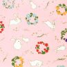 grande feuille papier japonais, YUZEN WASHI, rose, motif lapin et fleur.