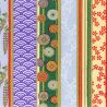 grande feuille papier japonais, YUZEN WASHI, violet, Quatre saisons de fleurs sur motif rayé