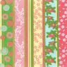 großes Blatt Japanpapier, YUZEN WASHI, türkis, Vier Jahreszeiten mit Blumen auf Streifenmuster