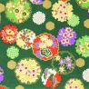 hoja de papel japonés A4, YUZEN WASHI, verde, Cuatro estaciones de flores con motivos de copos de nieve