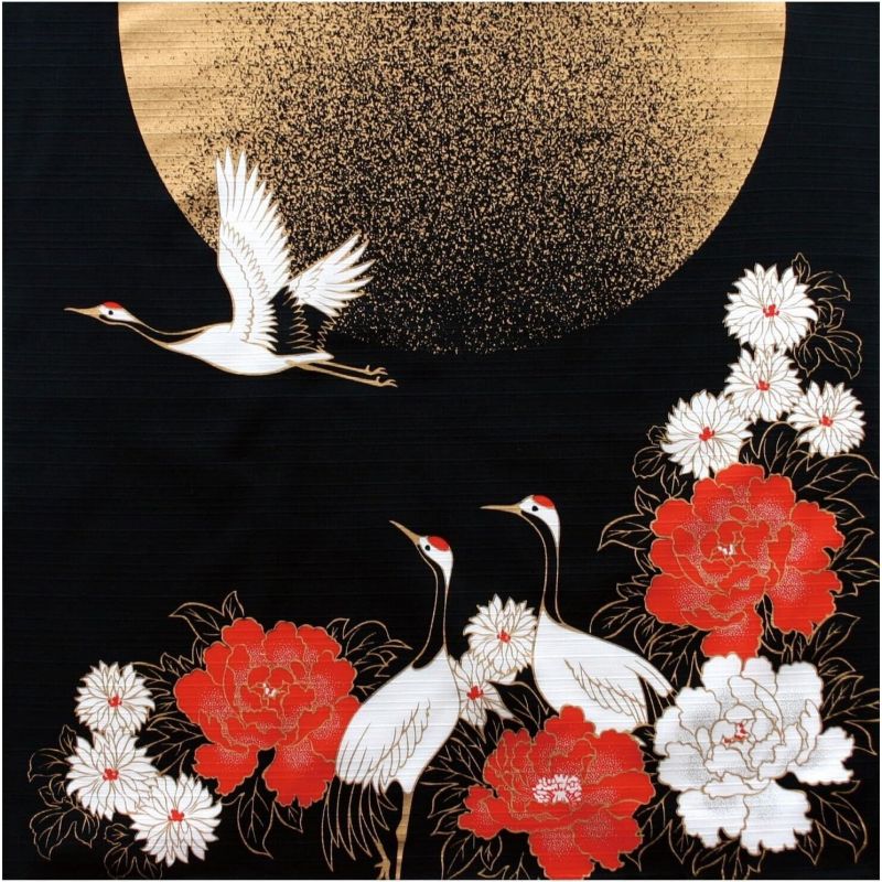 Japanese Furoshiki Moon and Crane, TSUKI TO TSURU
