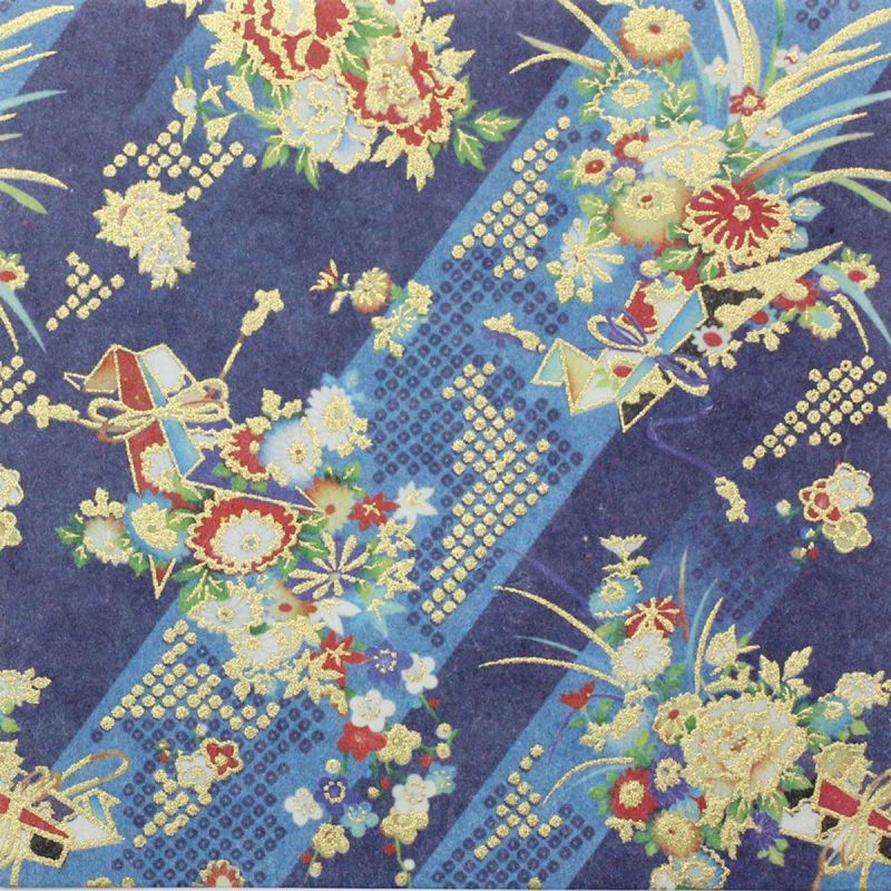 sheet of Japanese paper, YUZEN WASHI, blue, bouquet of Yoi kaori flowers