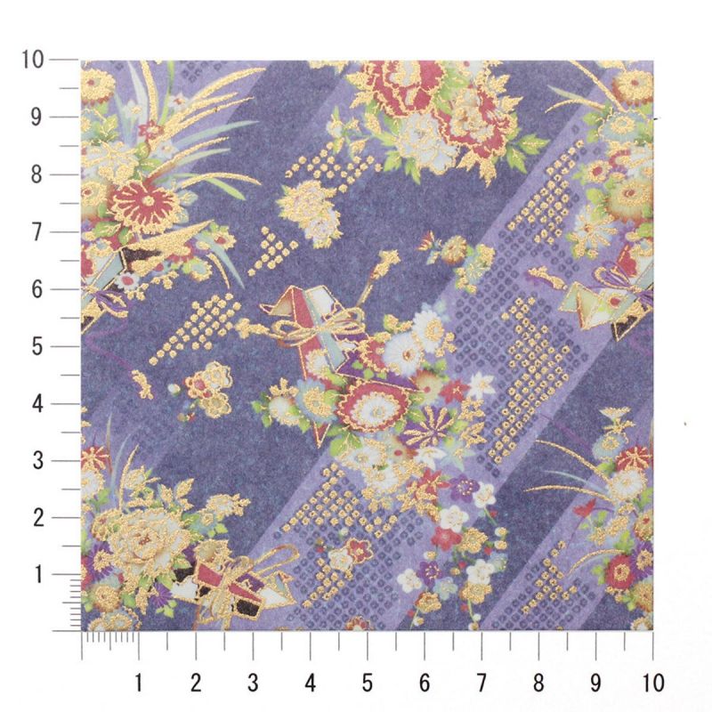 Blatt japanisches Papier, YUZEN WASHI, lila, Blumenstrauß Yoi Kaori