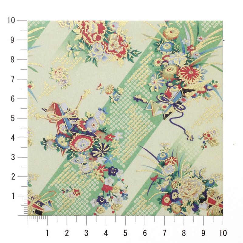 Blatt japanisches Papier, YUZEN WASHI, grün, Blumenstrauß Yoi Kaori