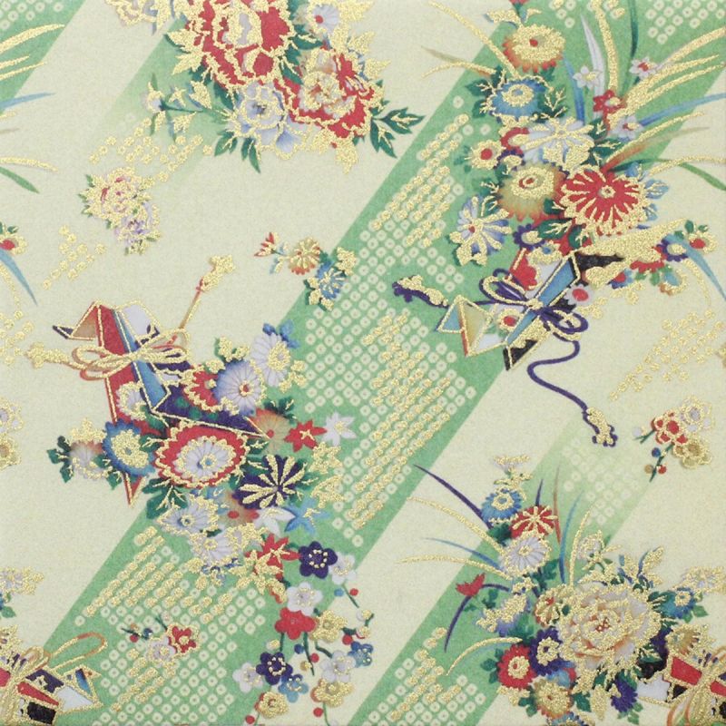 Blatt japanisches Papier, YUZEN WASHI, grün, Blumenstrauß Yoi Kaori