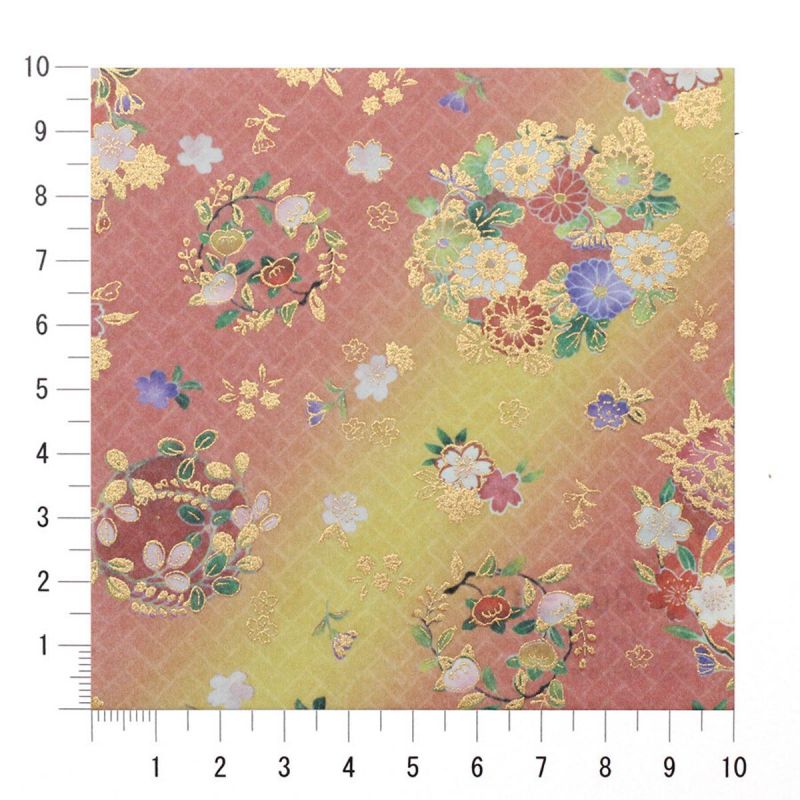 foglio di carta giapponese, YUZEN WASHI, rosa, fiore rotondo, marui hana