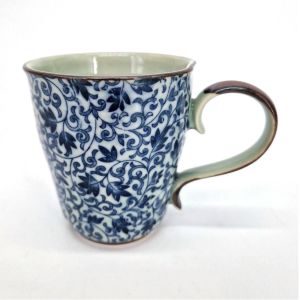 Japanese tea cup with blue flower patterns, KARAKUSA SARASA