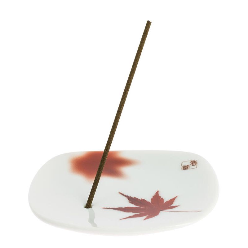 Japanese square ceramic incense holder, YUME MOMIJI, maple leaf