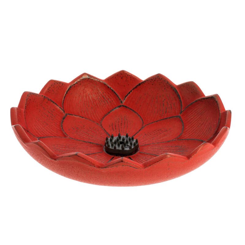 Japanese red cast iron incense burner, IWACHU LOTUS, lotus flower