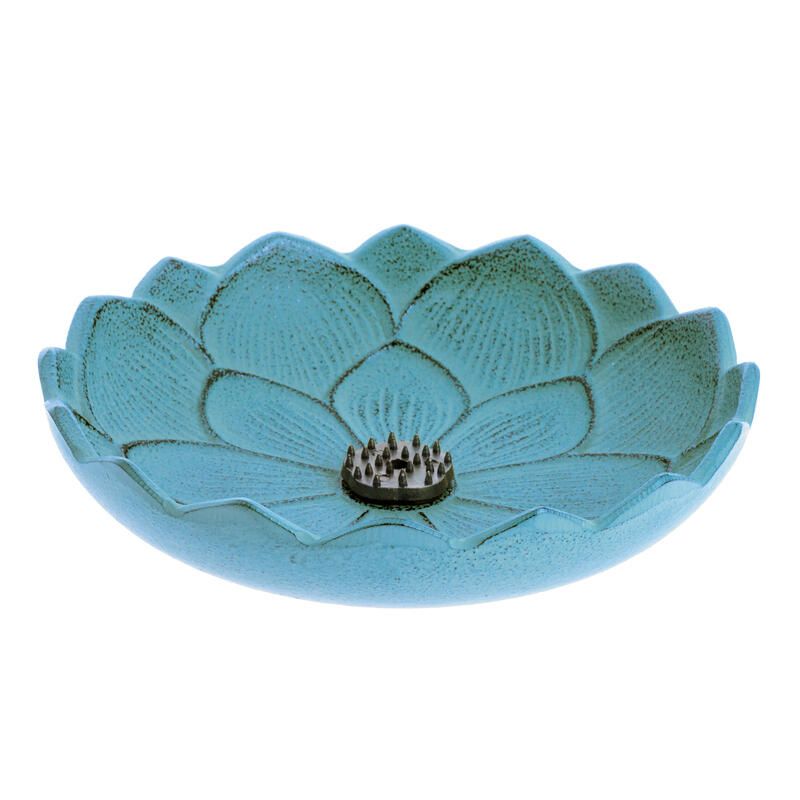 Brûle-encens japonais en fonte bleu, IWACHU LOTUS, fleure de lotus