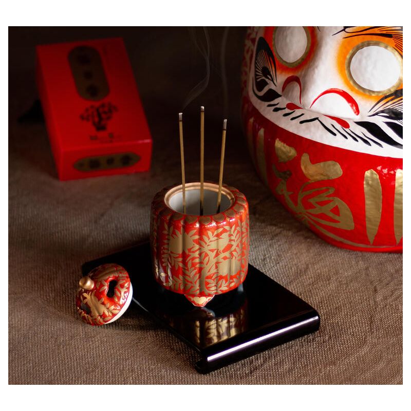 Quemador de incienso japonés de cerámica con dibujo de melocotón, MOMO, 8,5 x 11 cm