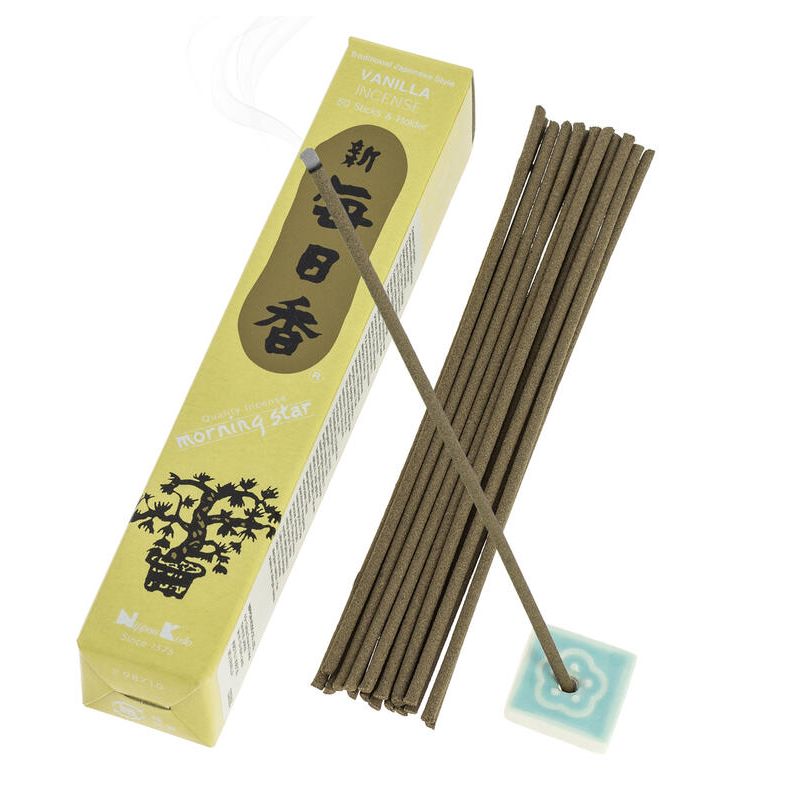 Boîte 50 bâtons d'encens japonais avec son support en céramique, MORNING STAR VANILLA, vanille