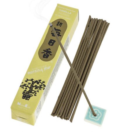 Boîte 50 bâtons d'encens japonais avec son support en céramique, MORNING STAR VANILLA, vanille