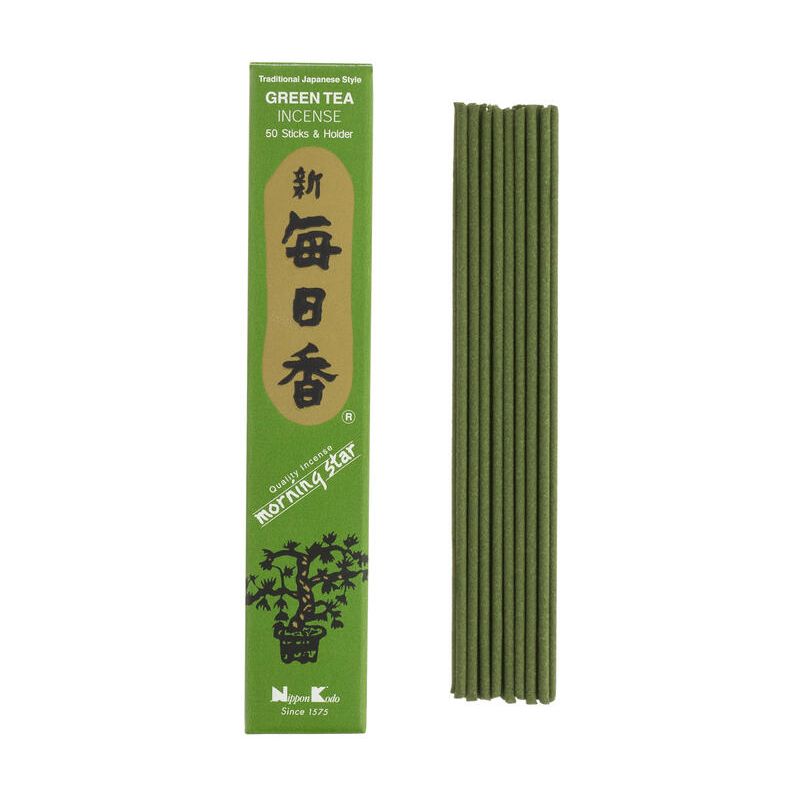 Box of 50 Japanese incense sticks, MORNING STAR GREEN TEA, green tea