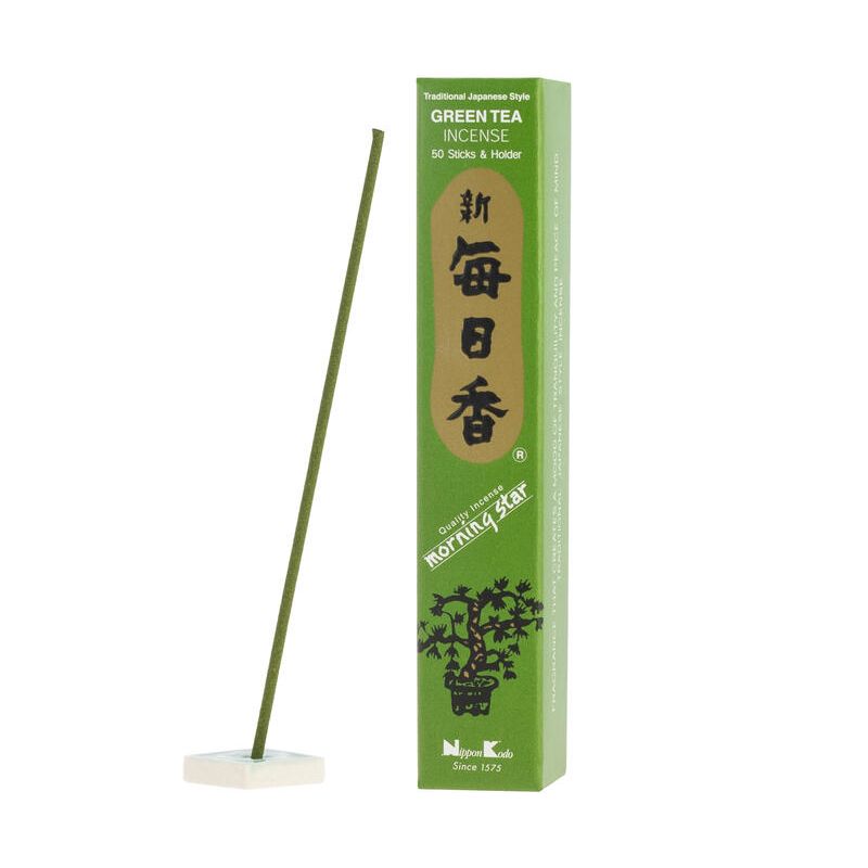 Boîte 50 bâtons d'encens japonais avec son support en céramique, MORNING STAR GREEN TEA, thé vert