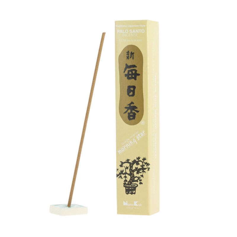 Box of 50 Japanese incense sticks with its ceramic holder, MORNING STAR PALO SANTO, palo santo fragrance