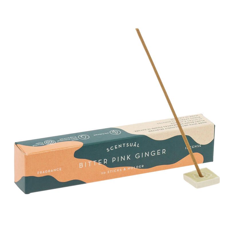 Box of 30 incense sticks with incense holder, SCENTSUAL BITTER PINK GINGER, Ginger