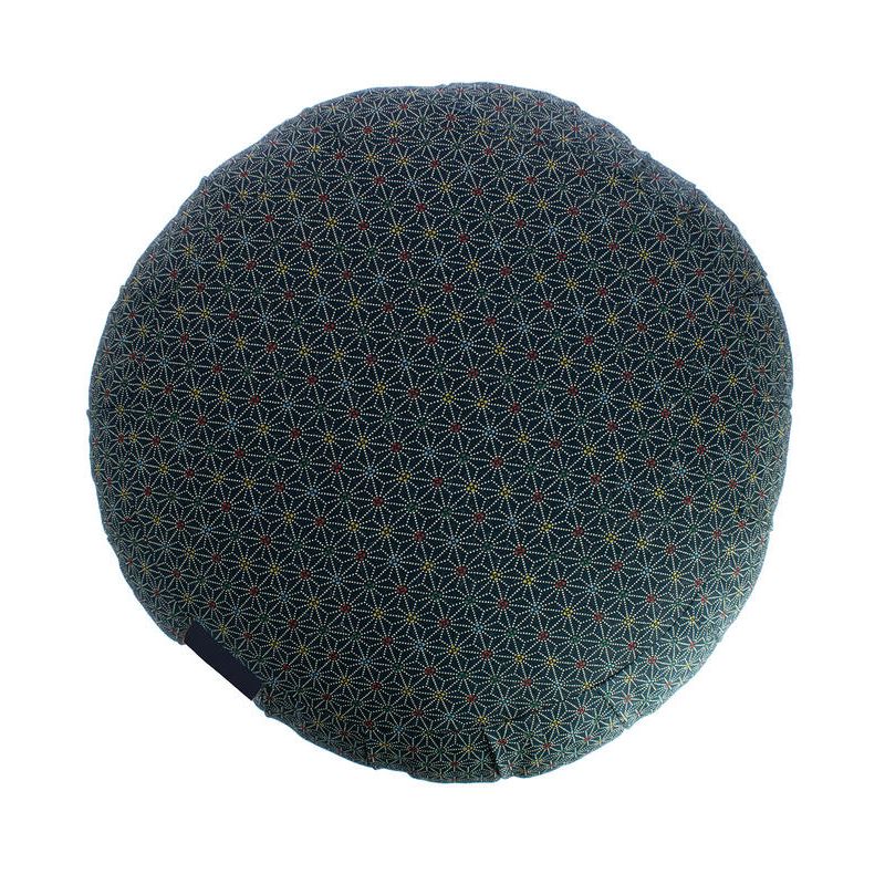 Coussin de méditation rond bleu motif étoiles japonaises, ZAFU AO ASANOHA, 33 cm