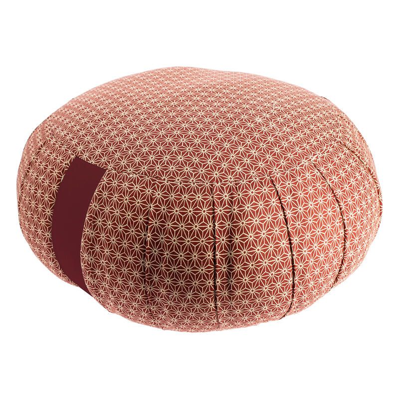 Coussin de méditation rond de Kapok motif Asanoha Grenat japonaises, ZAFU AO ASANOHA , 33 cm