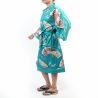 Kimono tradizionale giapponese Happi in cotone turchese con motivo gru da donna, HAPPI YUKATA TSURU