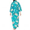 Kimono yukata tradizionale giapponese in cotone turchese con motivo gru da donna, YUKATA TSURU