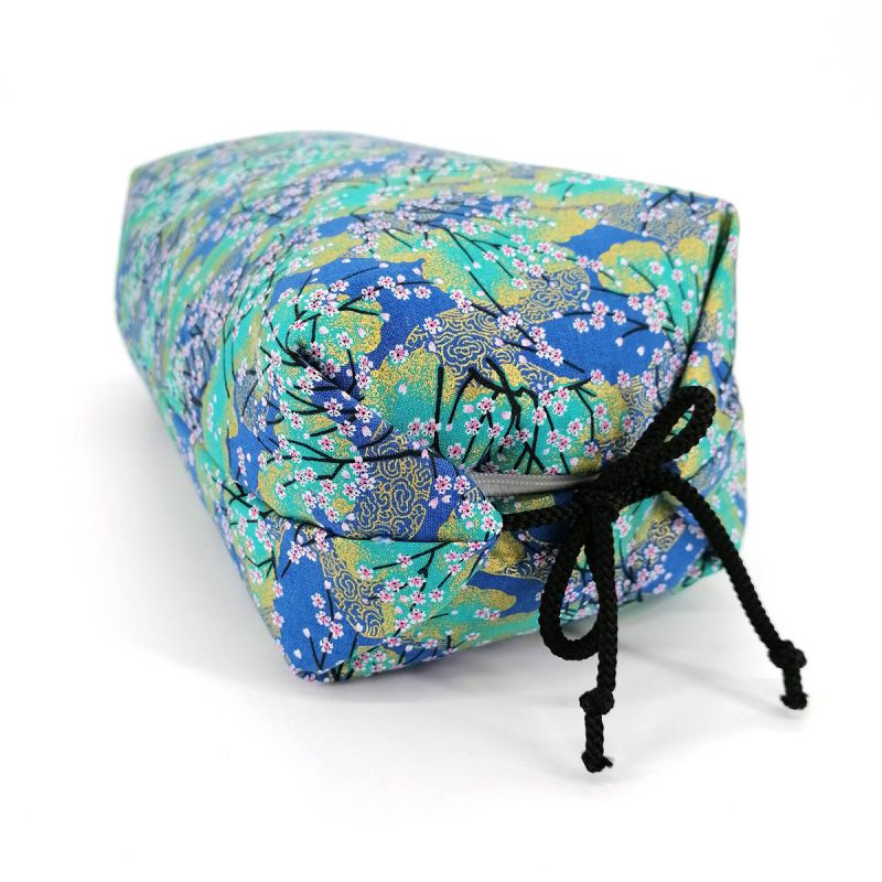 Makura cushion with removable turquoise flower pattern cover - 32cm