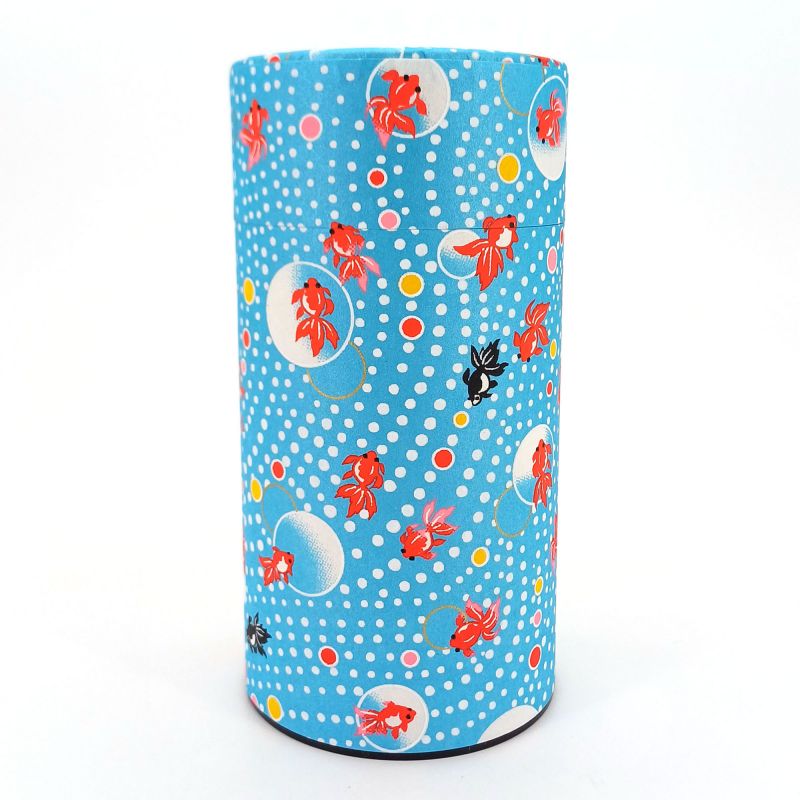 Boîte à thé japonaise bleu en papier washi - KINGYO - 200gr