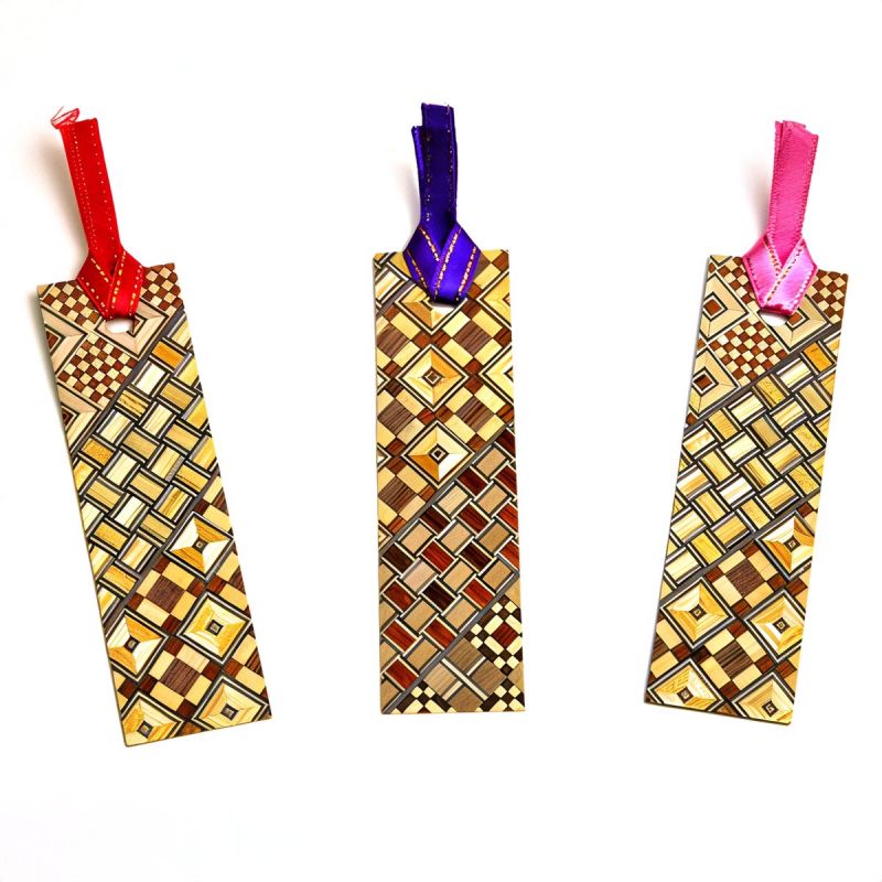 Set of 3 YOSEGI bookmarks, in traditional Hakone marquetry