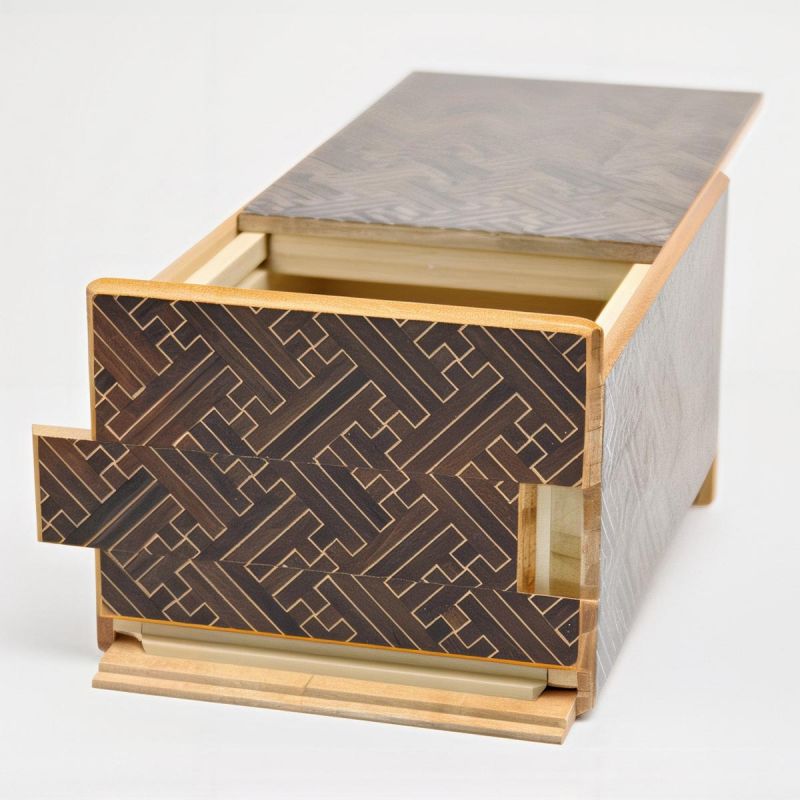 Secret box in traditional Yosegi marquetry from Hakone, SAYAGATA, 21 levels