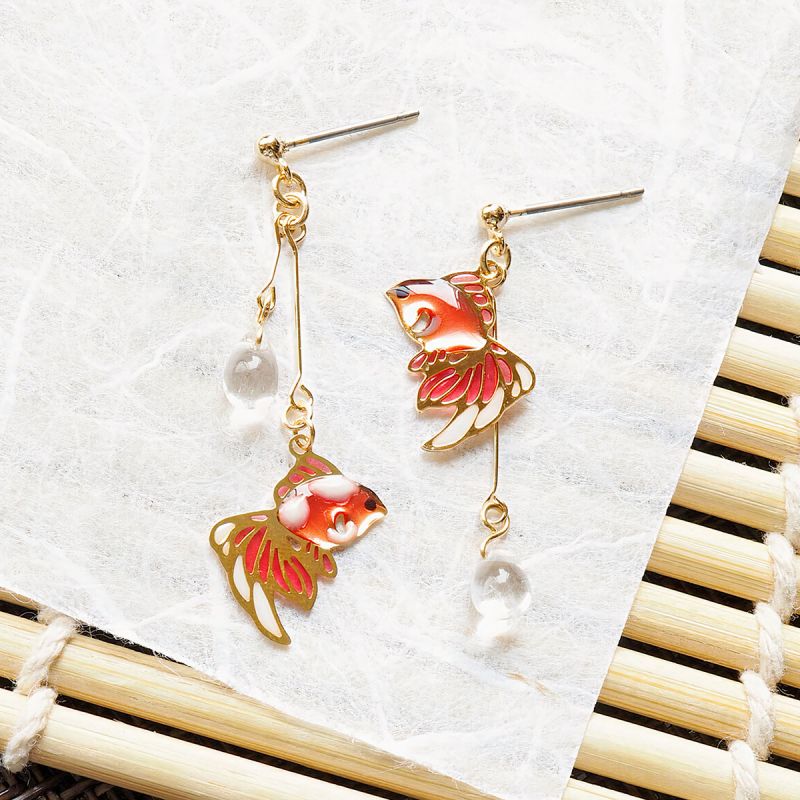 Boucles d'oreilles japonaises- Motif poissons rouges