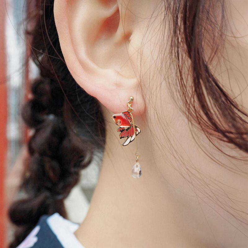 Boucles d'oreilles japonaises- Motif poissons rouges