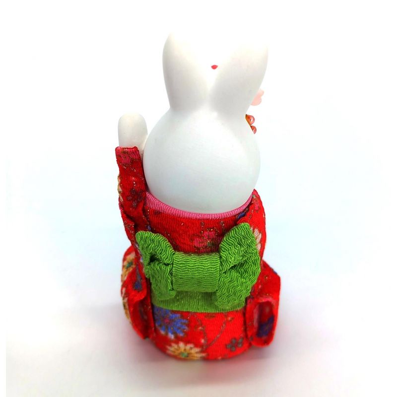 Adorno de conejo de cerámica blanca, RAKKIBANI, kimono rojo